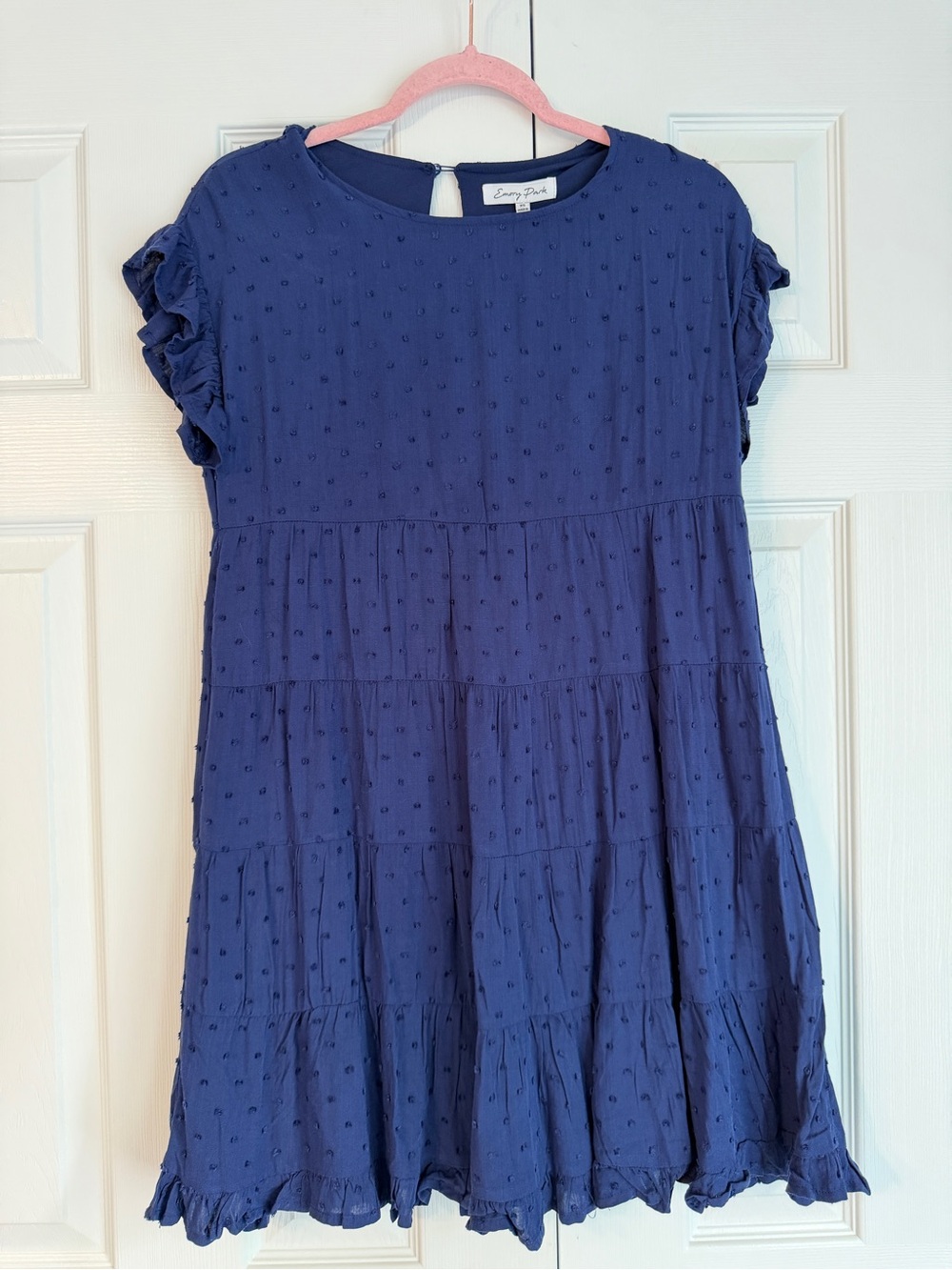 Francesca's Collections Navy Blue Tiered Mini Dress with Ruffle Sleeves